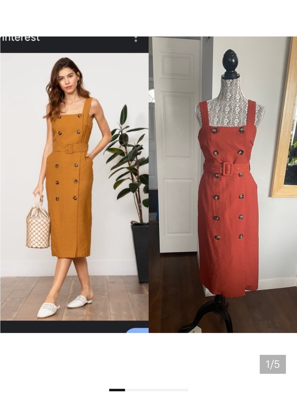 Double-Breasted Belted Midi Dress With Pockets. Terracotta/Burnt Orange. Medium